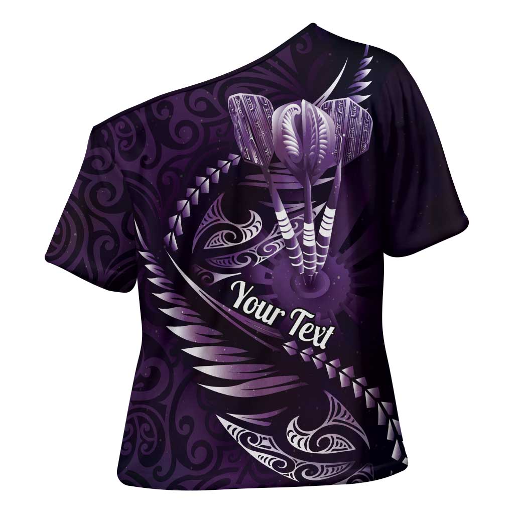 Personalised All Purple New Zealand Darts Cross Shoulder Shirt Aoteroa Fern Maori Galaxy Style - Polynesian Pride