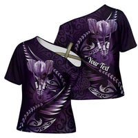 Personalised All Purple New Zealand Darts Cross Shoulder Shirt Aoteroa Fern Maori Galaxy Style - Polynesian Pride