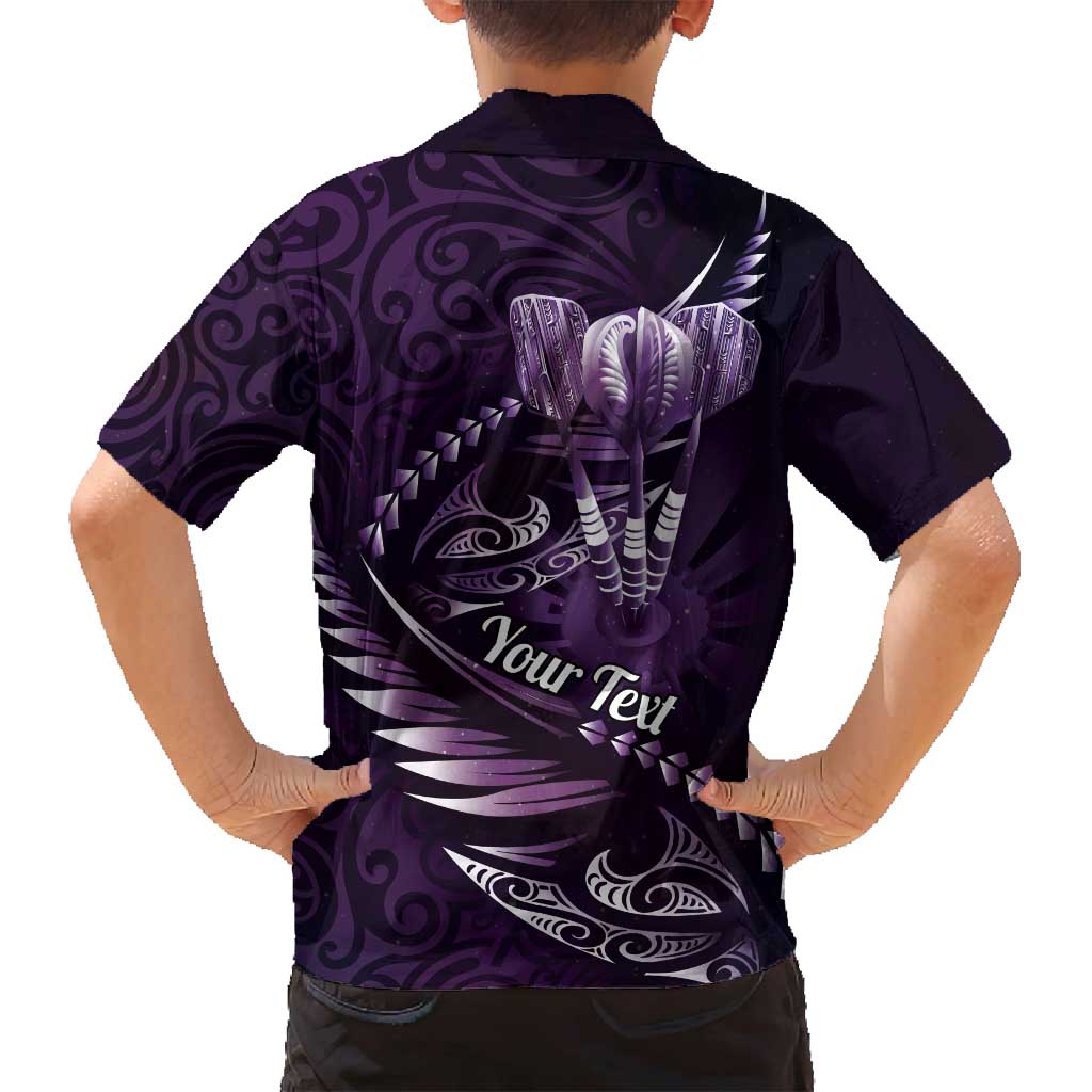 Personalised All Purple New Zealand Darts Family Matching Long Sleeve Bodycon Dress and Hawaiian Shirt Aoteroa Fern Maori Galaxy Style