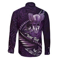 Personalised All Purple New Zealand Darts Family Matching Long Sleeve Bodycon Dress and Hawaiian Shirt Aoteroa Fern Maori Galaxy Style