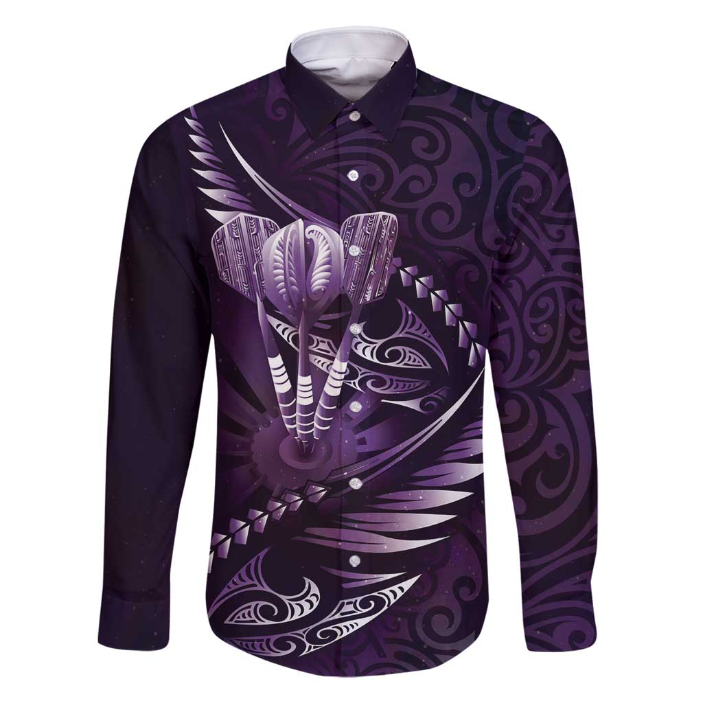 Personalised All Purple New Zealand Darts Family Matching Mermaid Dress and Hawaiian Shirt Aoteroa Fern Maori Galaxy Style