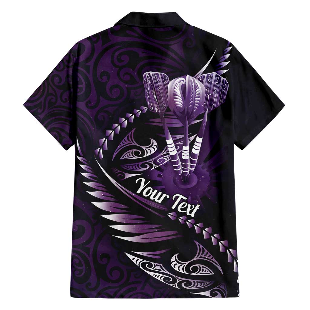 Personalised All Purple New Zealand Darts Family Matching Off Shoulder Maxi Dress and Hawaiian Shirt Aoteroa Fern Maori Galaxy Style