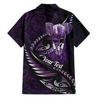 Personalised All Purple New Zealand Darts Family Matching Off Shoulder Short Dress and Hawaiian Shirt Aoteroa Fern Maori Galaxy Style