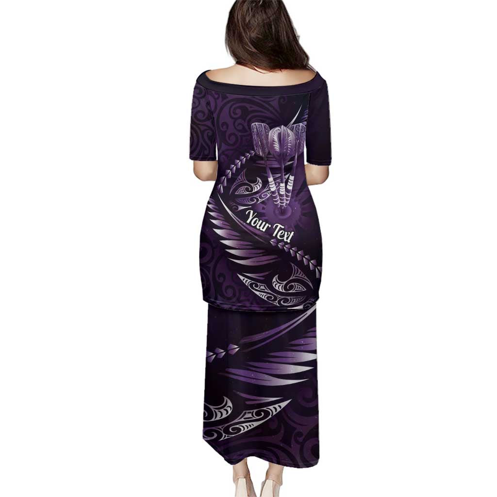 Personalised All Purple New Zealand Darts Family Matching Puletasi and Hawaiian Shirt Aoteroa Fern Maori Galaxy Style