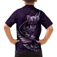 Personalised All Purple New Zealand Darts Family Matching Short Sleeve Bodycon Dress and Hawaiian Shirt Aoteroa Fern Maori Galaxy Style
