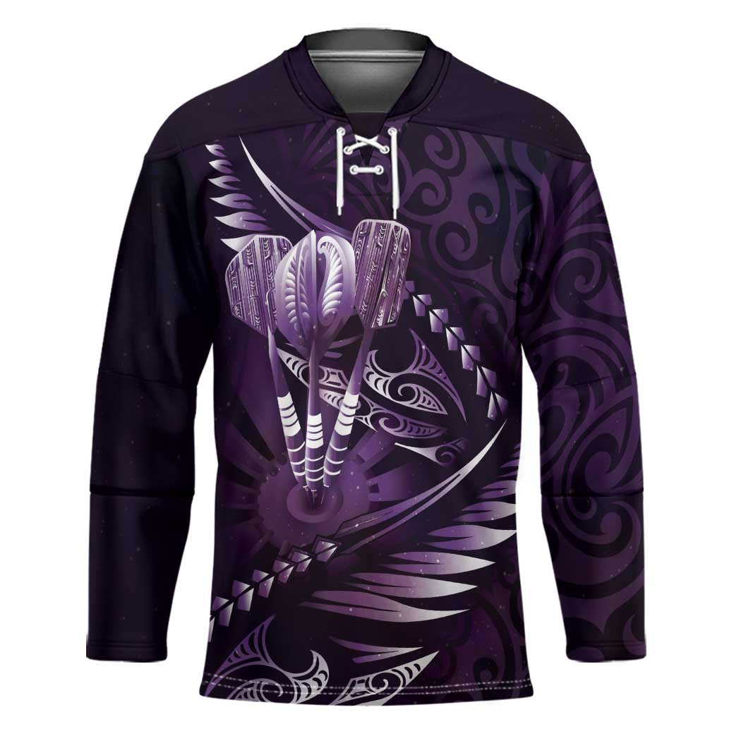 Personalised All Purple New Zealand Darts Hockey Jersey Aoteroa Fern Maori Galaxy Style - Polynesian Pride