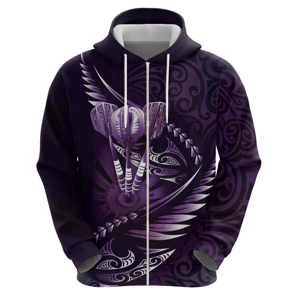 Personalised All Purple New Zealand Darts Hoodie Aoteroa Fern Maori Galaxy Style