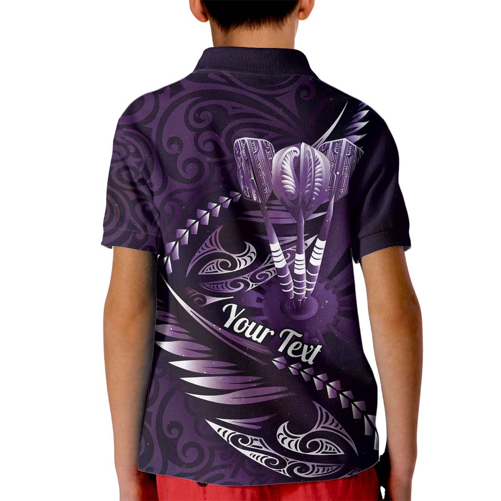 Personalised All Purple New Zealand Darts Kid Polo Shirt Aoteroa Fern Maori Galaxy Style