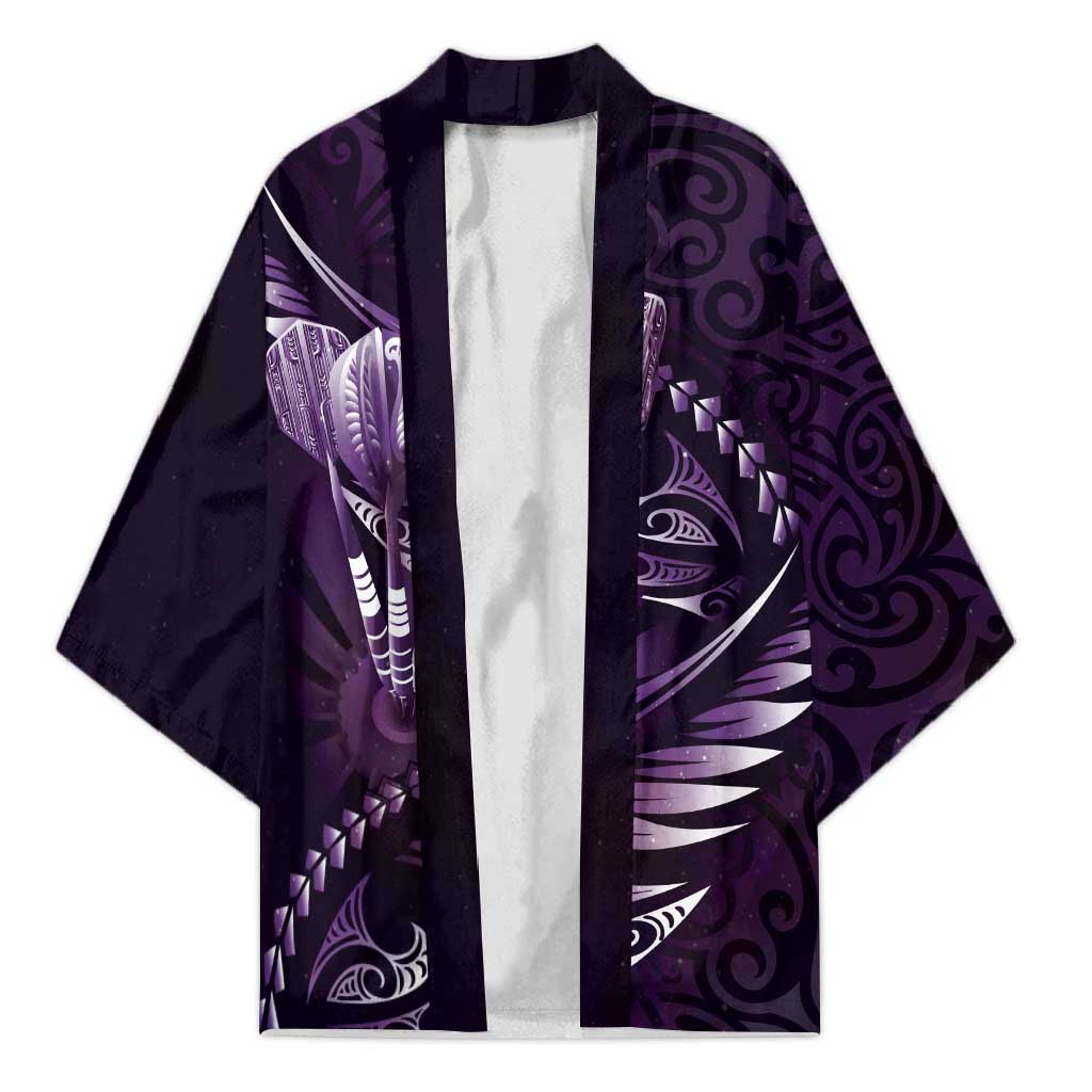 Personalised All Purple New Zealand Darts Kimono Aoteroa Fern Maori Galaxy Style - Polynesian Pride