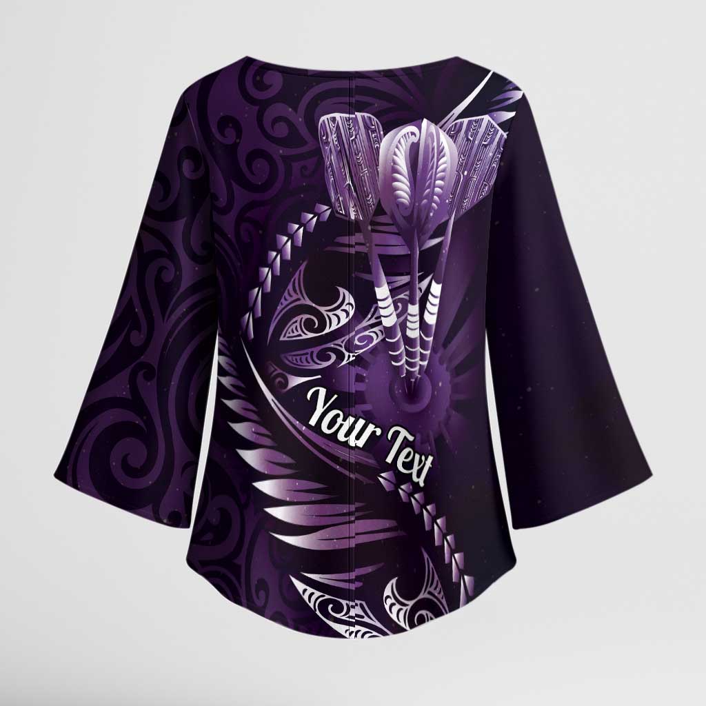 Personalised All Purple New Zealand Darts Kimono Sleeve Blouse Aoteroa Fern Maori Galaxy Style - Polynesian Pride