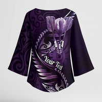 Personalised All Purple New Zealand Darts Kimono Sleeve Blouse Aoteroa Fern Maori Galaxy Style - Polynesian Pride