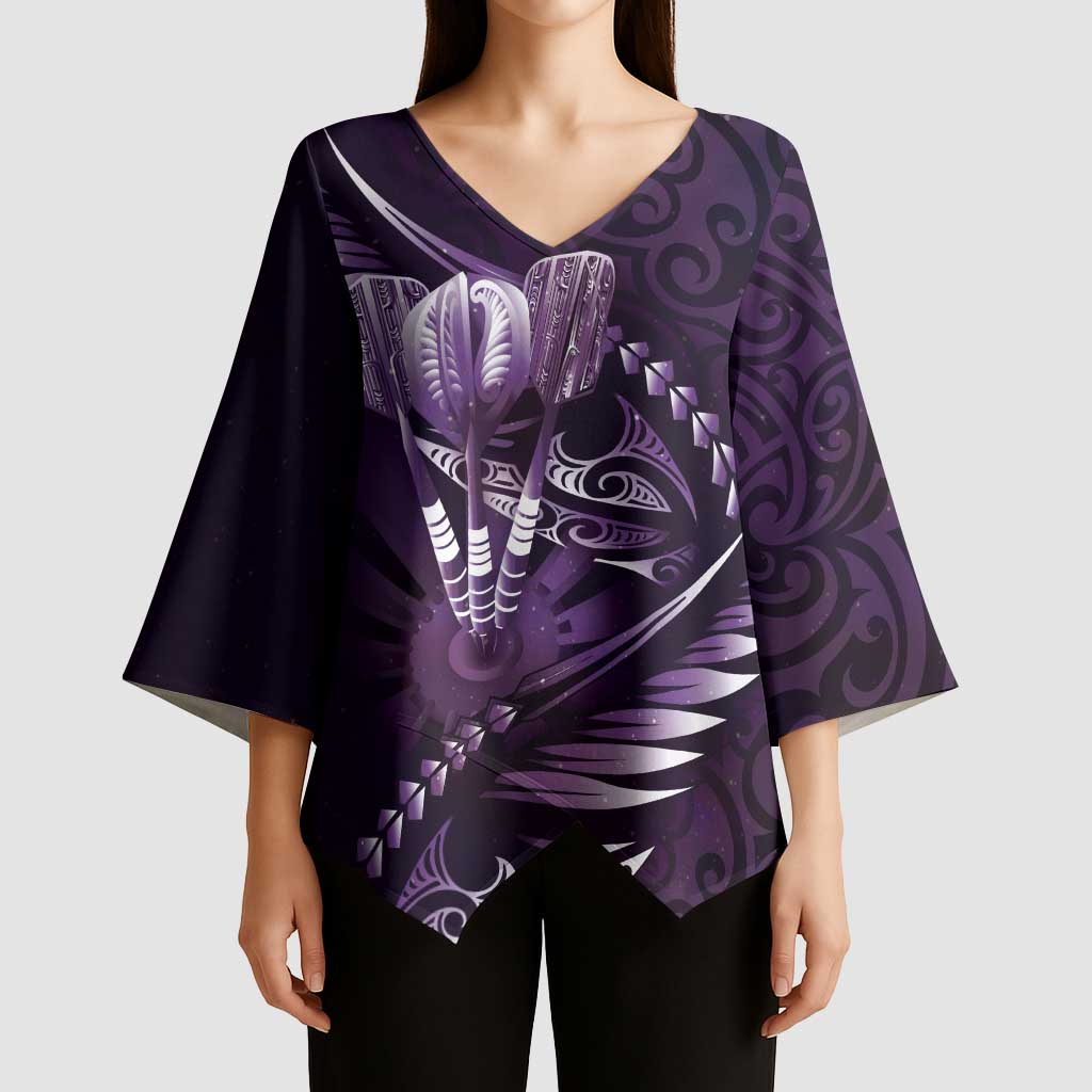 Personalised All Purple New Zealand Darts Kimono Sleeve Blouse Aoteroa Fern Maori Galaxy Style - Polynesian Pride