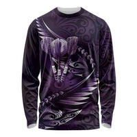 Personalised All Purple New Zealand Darts Long Sleeve Shirt Aoteroa Fern Maori Galaxy Style
