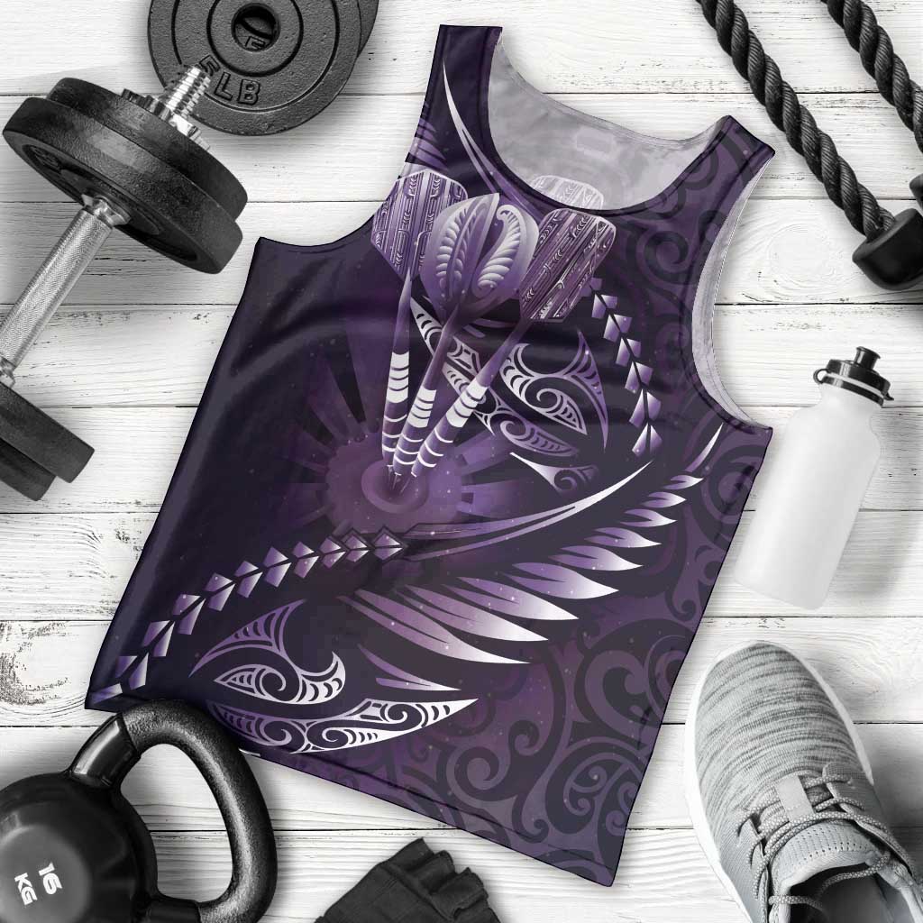 Personalised All Purple New Zealand Darts Men Tank Top Aoteroa Fern Maori Galaxy Style