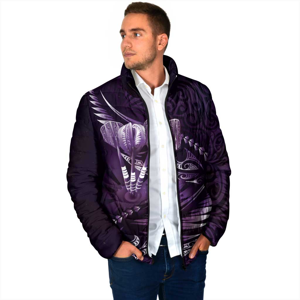 Personalised All Purple New Zealand Darts Padded Jacket Aoteroa Fern Maori Galaxy Style - Polynesian Pride