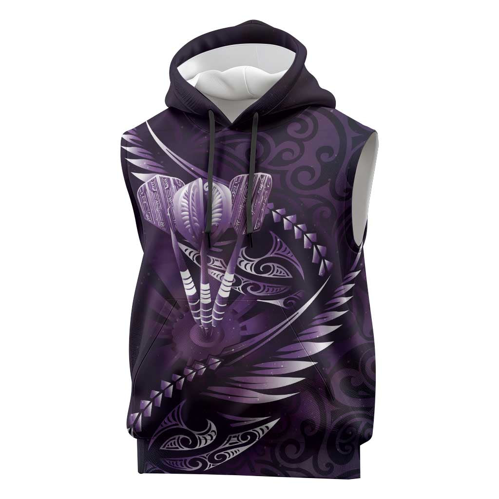 Personalised All Purple New Zealand Darts Sleeveless Hoodie Aoteroa Fern Maori Galaxy Style - Polynesian Pride