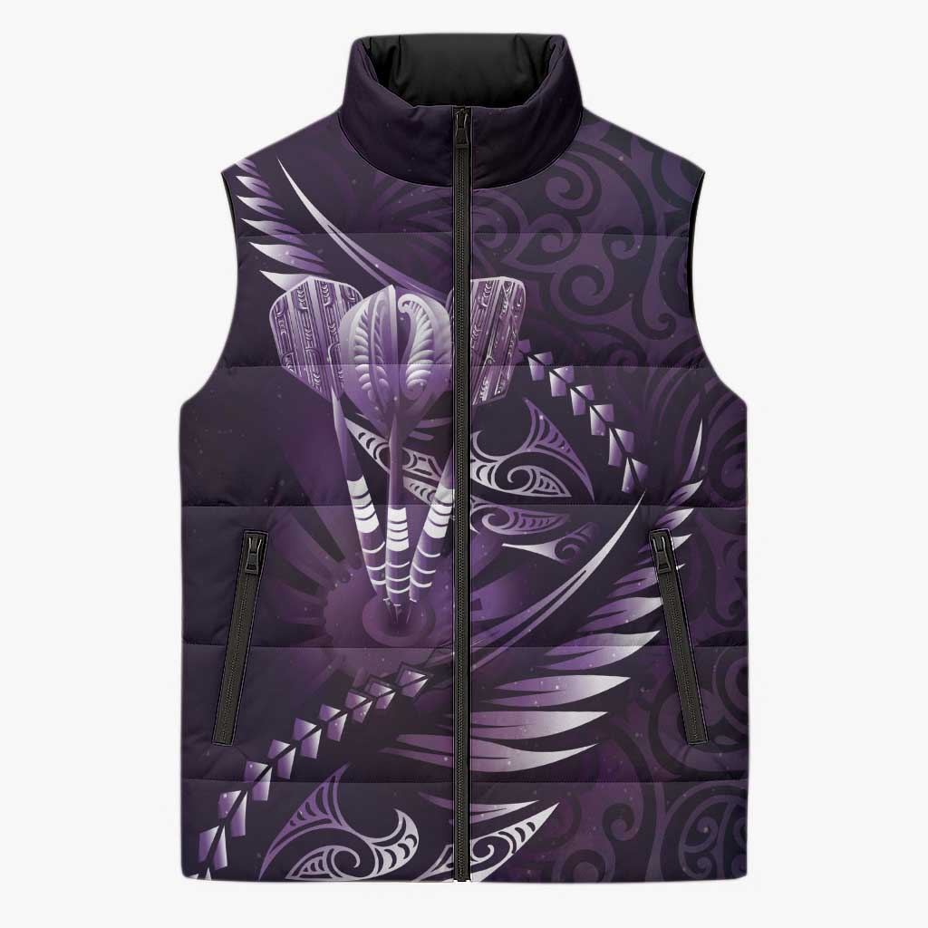 Personalised All Purple New Zealand Darts Sleeveless Puffer Jacket Aoteroa Fern Maori Galaxy Style - Polynesian Pride