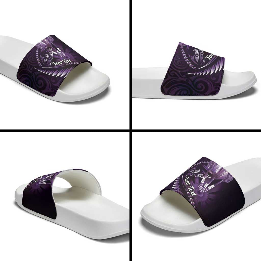 Personalised All Purple New Zealand Darts Slide Sandals Aoteroa Fern Maori Galaxy Style - Polynesian Pride