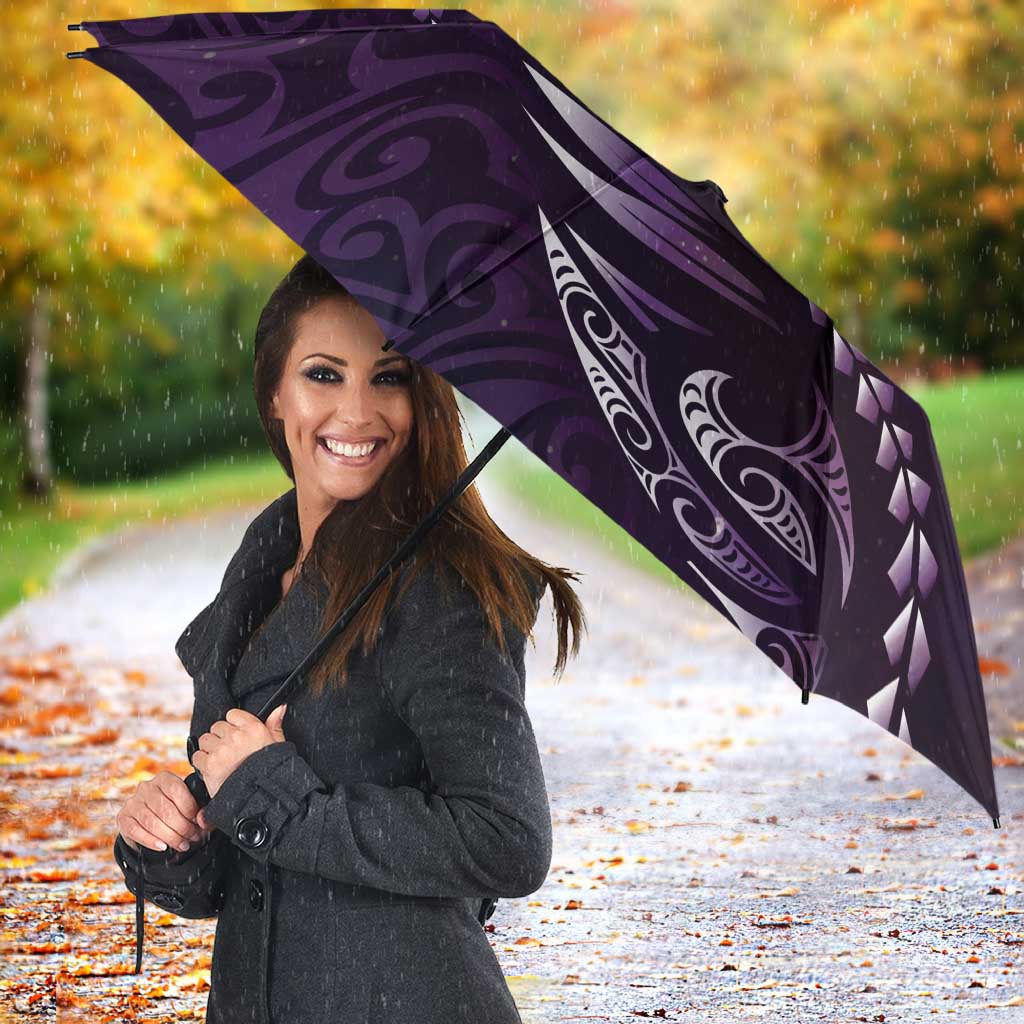 Personalised All Purple New Zealand Darts Umbrella Aoteroa Fern Maori Galaxy Style - Polynesian Pride