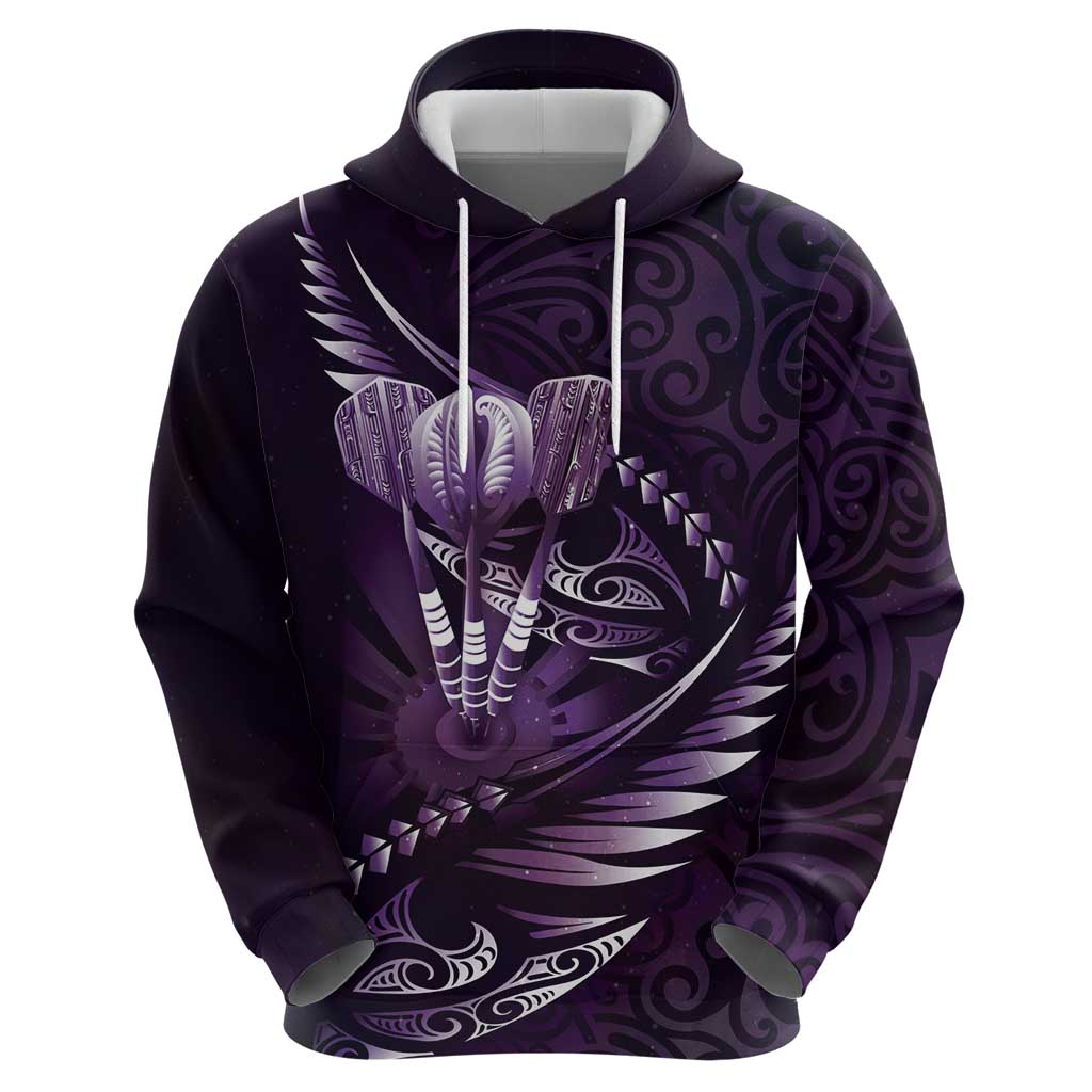 Personalised All Purple New Zealand Darts Zip Hoodie Aoteroa Fern Maori Galaxy Style