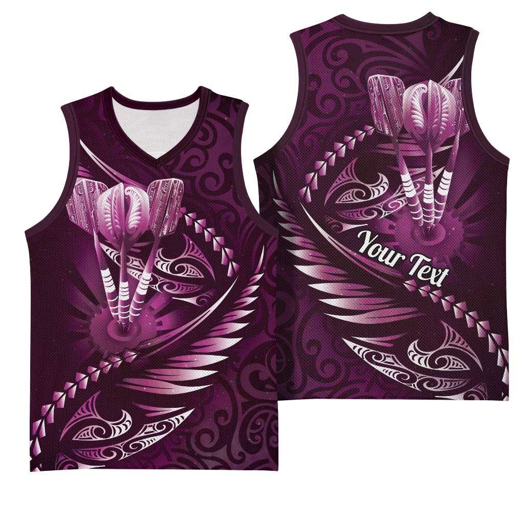 Personalised All Pink New Zealand Darts Basketball Jersey Aoteroa Fern Maori Galaxy Style - Polynesian Pride