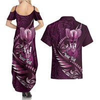 Personalised All Pink New Zealand Darts Couples Matching Summer Maxi Dress and Hawaiian Shirt Aoteroa Fern Maori Galaxy Style