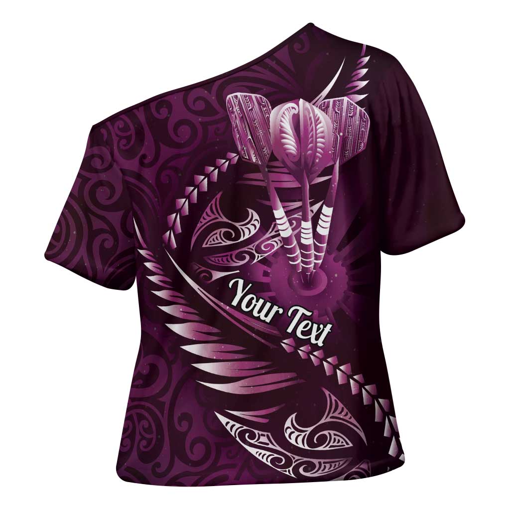 Personalised All Pink New Zealand Darts Cross Shoulder Shirt Aoteroa Fern Maori Galaxy Style - Polynesian Pride