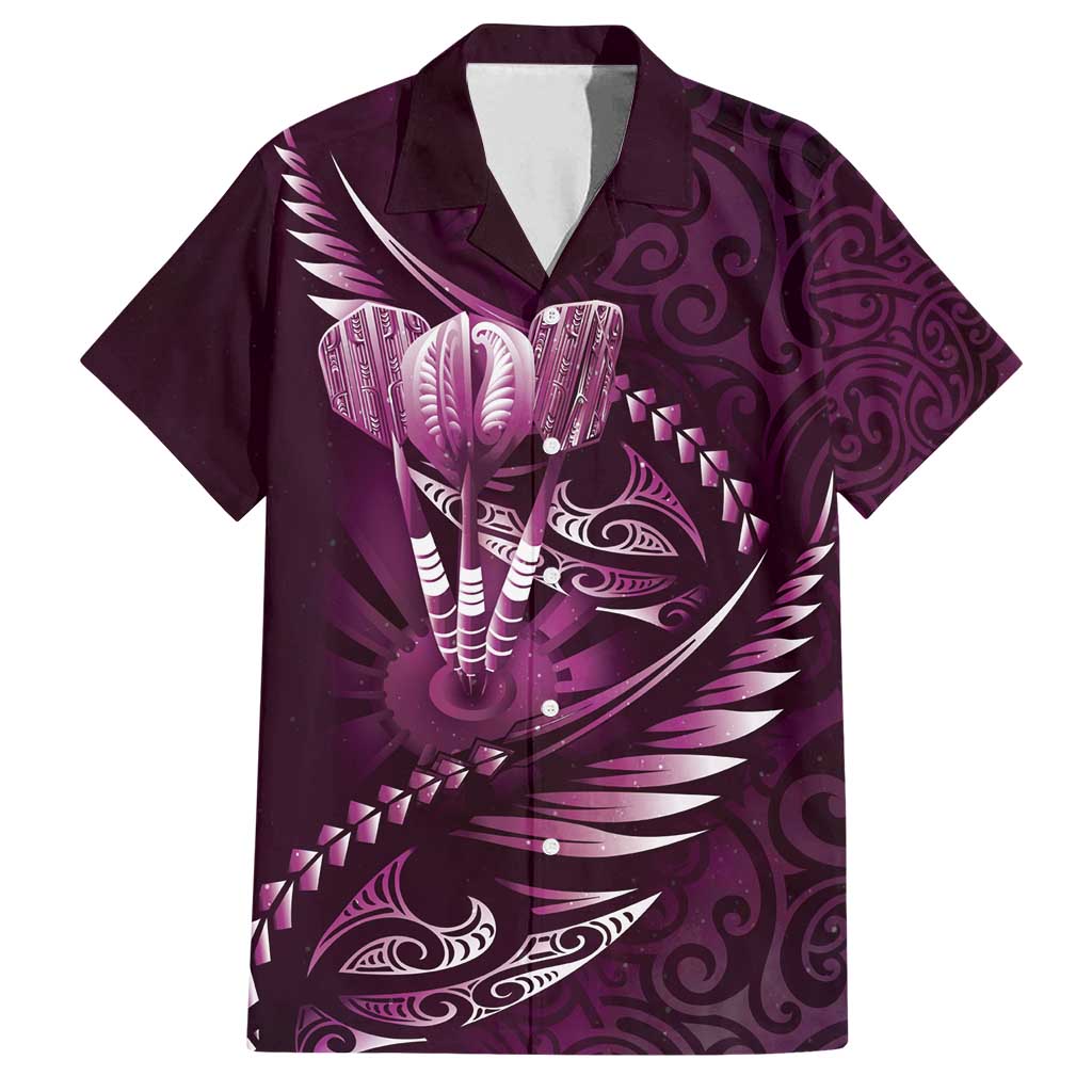 Personalised All Pink New Zealand Darts Family Matching Off Shoulder Maxi Dress and Hawaiian Shirt Aoteroa Fern Maori Galaxy Style