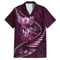Personalised All Pink New Zealand Darts Family Matching Short Sleeve Bodycon Dress and Hawaiian Shirt Aoteroa Fern Maori Galaxy Style