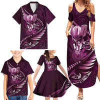 Personalised All Pink New Zealand Darts Family Matching Summer Maxi Dress and Hawaiian Shirt Aoteroa Fern Maori Galaxy Style