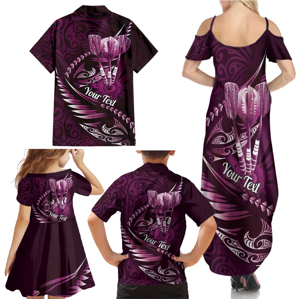 Personalised All Pink New Zealand Darts Family Matching Summer Maxi Dress and Hawaiian Shirt Aoteroa Fern Maori Galaxy Style