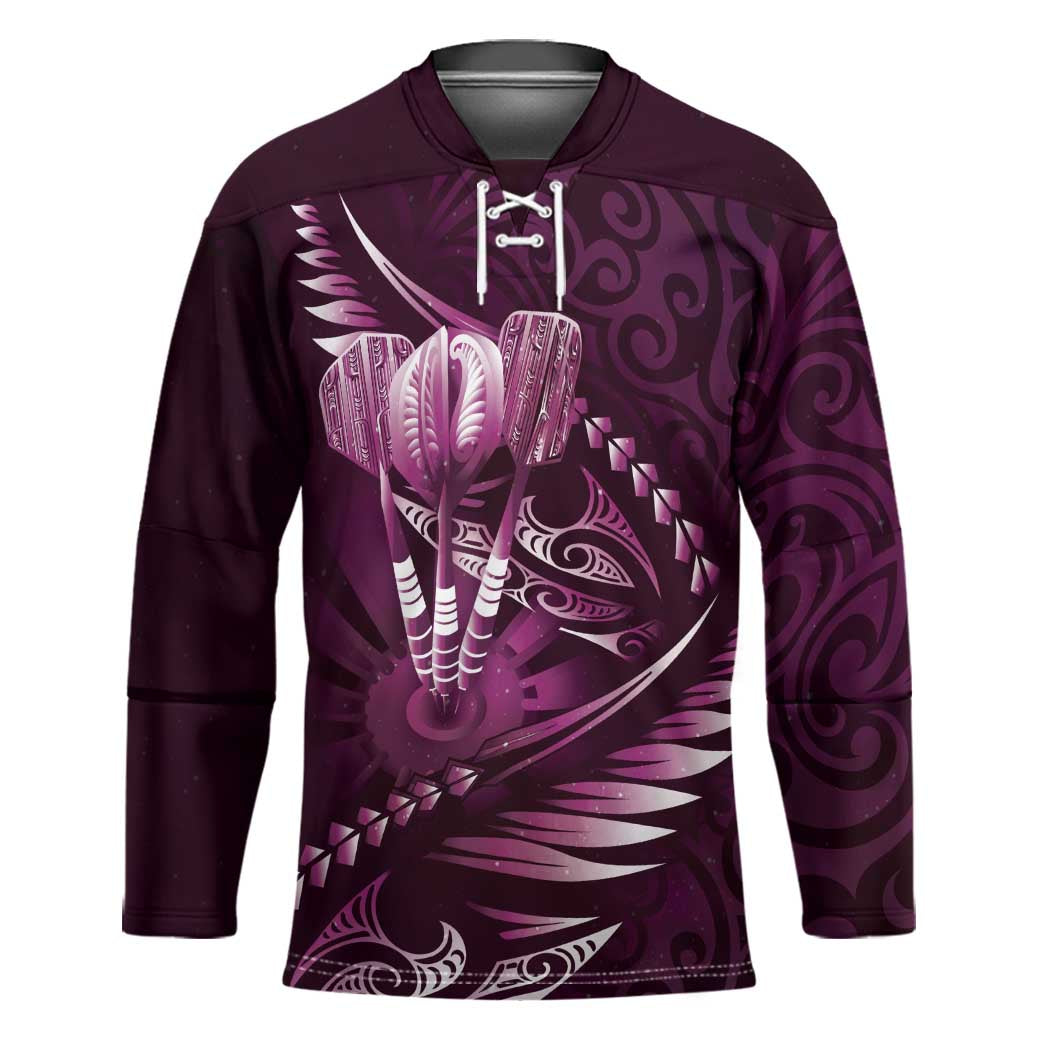 Personalised All Pink New Zealand Darts Hockey Jersey Aoteroa Fern Maori Galaxy Style - Polynesian Pride