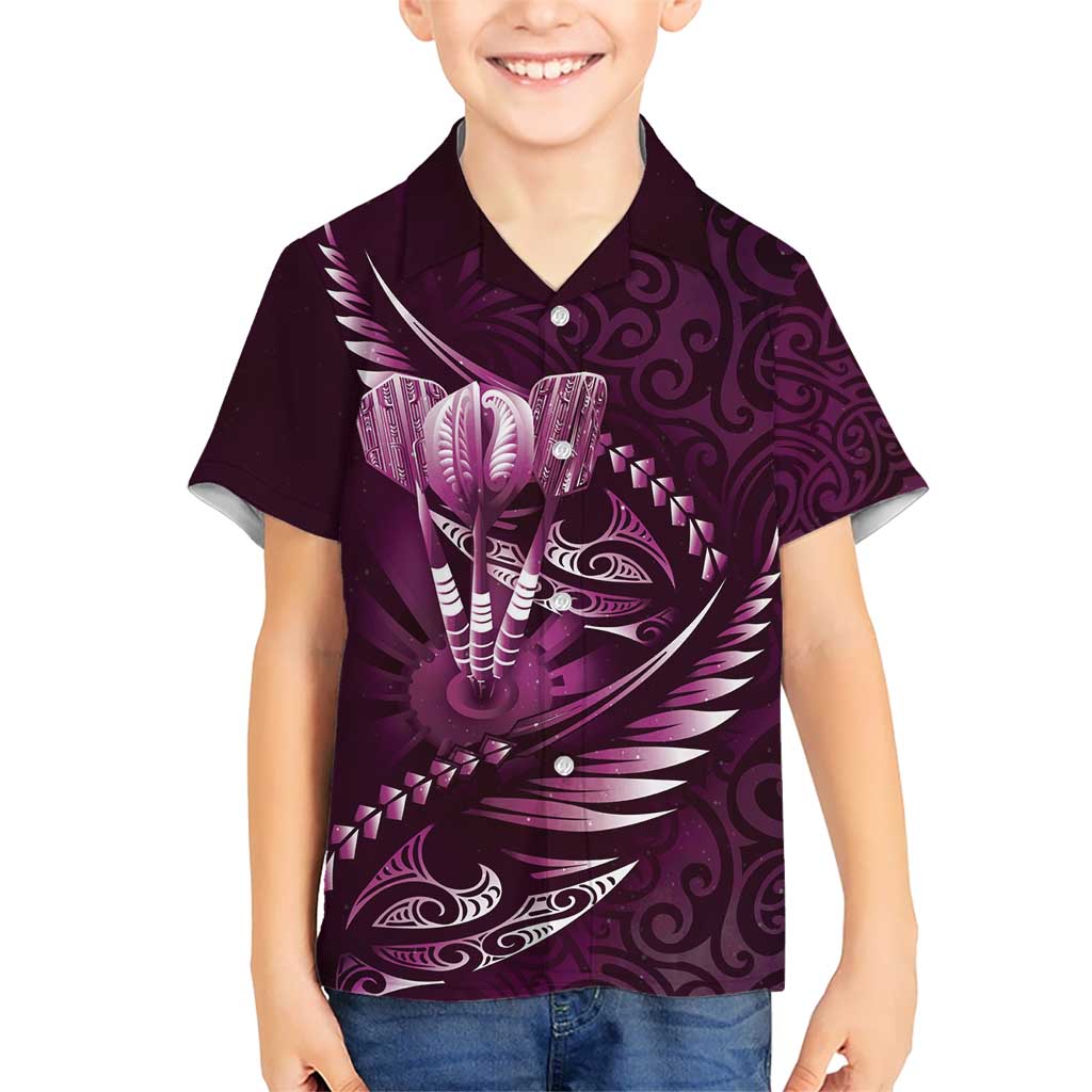 Personalised All Pink New Zealand Darts Kid Hawaiian Shirt Aoteroa Fern Maori Galaxy Style