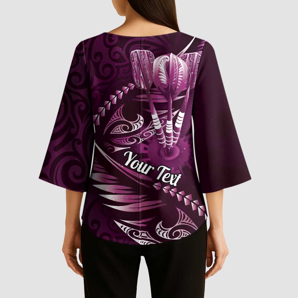 Personalised All Pink New Zealand Darts Kimono Sleeve Blouse Aoteroa Fern Maori Galaxy Style - Polynesian Pride