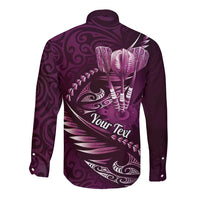 Personalised All Pink New Zealand Darts Long Sleeve Button Shirt Aoteroa Fern Maori Galaxy Style