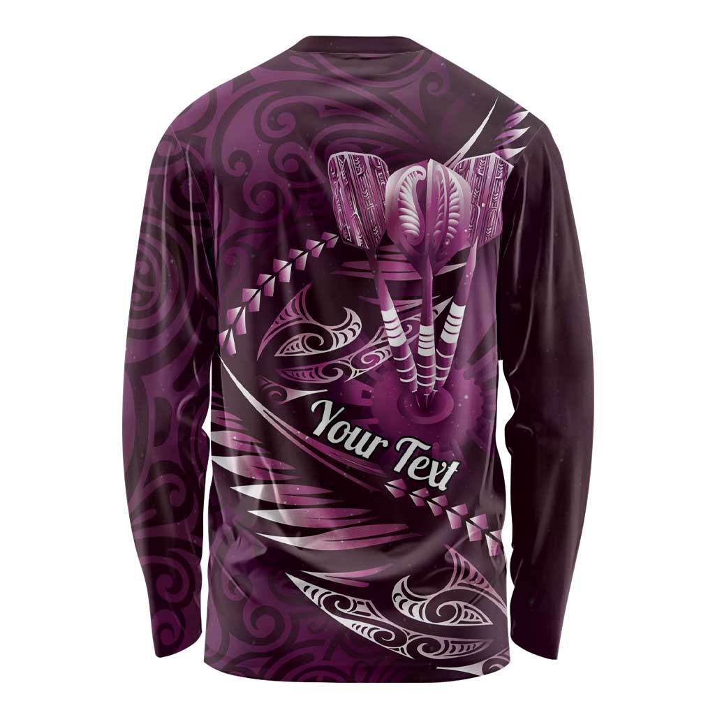 Personalised All Pink New Zealand Darts Long Sleeve Shirt Aoteroa Fern Maori Galaxy Style