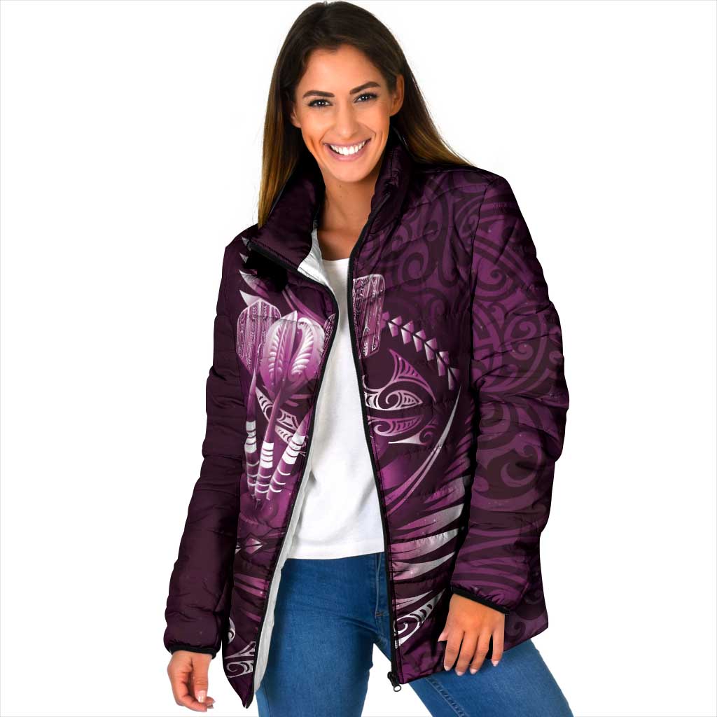 Personalised All Pink New Zealand Darts Padded Jacket Aoteroa Fern Maori Galaxy Style - Polynesian Pride
