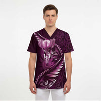 Personalised All Pink New Zealand Darts Scrub Top Aoteroa Fern Maori Galaxy Style - Polynesian Pride
