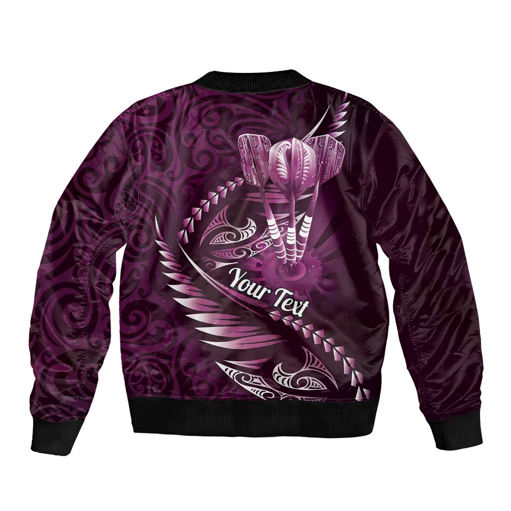 Personalised All Pink New Zealand Darts Sleeve Zip Bomber Jacket Aoteroa Fern Maori Galaxy Style