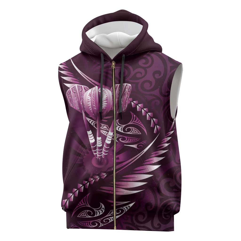 Personalised All Pink New Zealand Darts Sleeveless Zip Hoodie Aoteroa Fern Maori Galaxy Style - Polynesian Pride