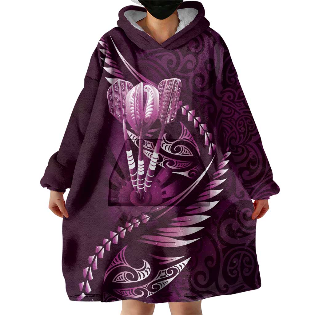 Personalised All Pink New Zealand Darts Wearable Blanket Hoodie Aoteroa Fern Maori Galaxy Style