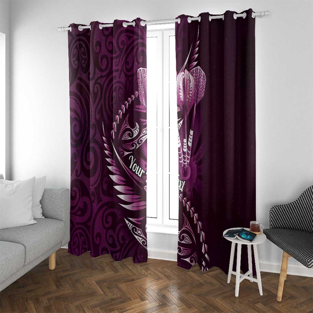 Personalised All Pink New Zealand Darts Window Curtain Aoteroa Fern Maori Galaxy Style