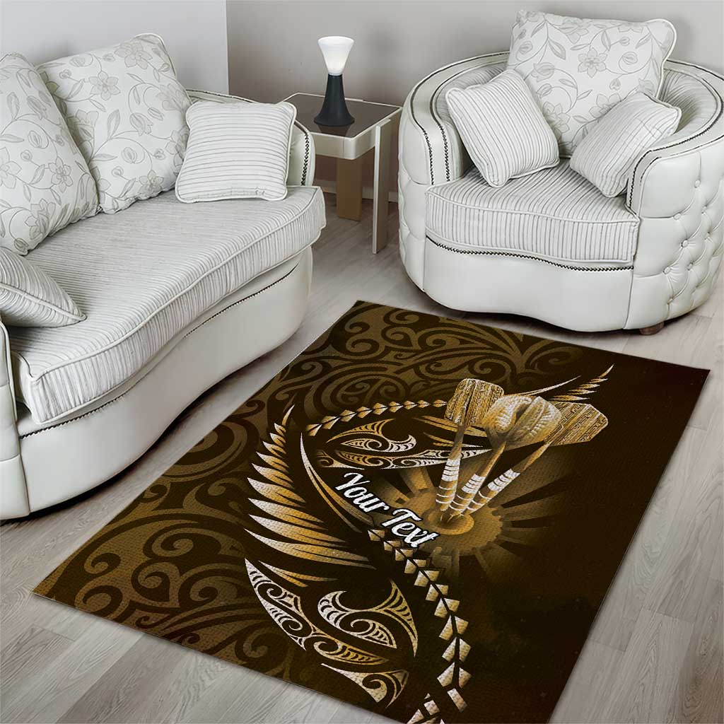 Personalised All Gold New Zealand Darts Area Rug Aoteroa Fern Maori Galaxy Style
