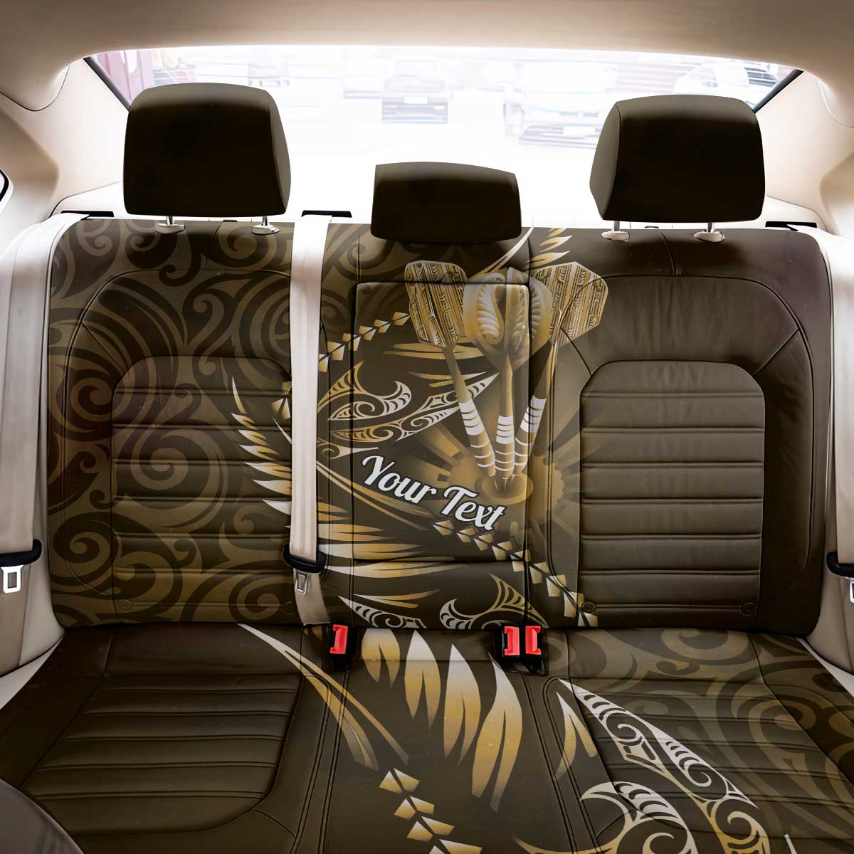 Personalised All Gold New Zealand Darts Back Car Seat Cover Aoteroa Fern Maori Galaxy Style
