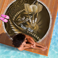 Personalised All Gold New Zealand Darts Beach Blanket Aoteroa Fern Maori Galaxy Style