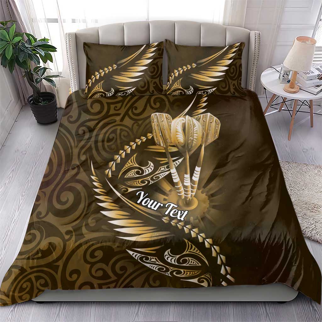 Personalised All Gold New Zealand Darts Bedding Set Aoteroa Fern Maori Galaxy Style