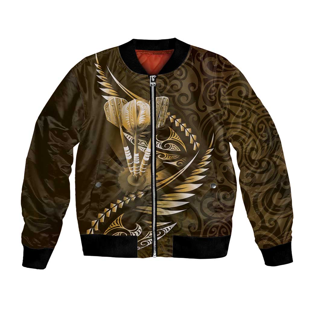 Personalised All Gold New Zealand Darts Bomber Jacket Aoteroa Fern Maori Galaxy Style
