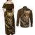 Personalised All Gold New Zealand Darts Couples Matching Off Shoulder Maxi Dress and Long Sleeve Button Shirt Aoteroa Fern Maori Galaxy Style
