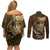 Personalised All Gold New Zealand Darts Couples Matching Off Shoulder Short Dress and Long Sleeve Button Shirt Aoteroa Fern Maori Galaxy Style