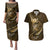 Personalised All Gold New Zealand Darts Couples Matching Puletasi and Hawaiian Shirt Aoteroa Fern Maori Galaxy Style